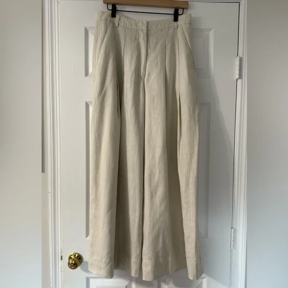 Anthropologie x Farm Rio Tan Linen Wide Leg Pants Medium - Picture 3 of 13